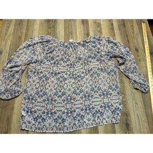 cAbi Blouse, Women's Size SM, Blue Pink, Floral, Long Sleeve, See Through